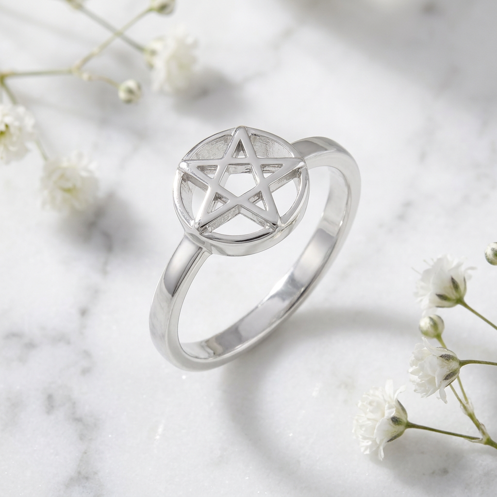 Sterling Silver 2.2mm Pentagram Star Circle Ring, Unisex life1