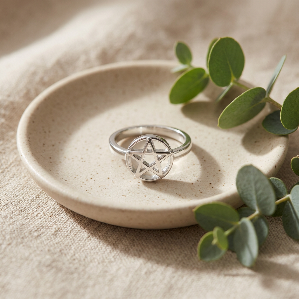 Sterling Silver 2.2mm Pentagram Star Circle Ring, Unisex life2