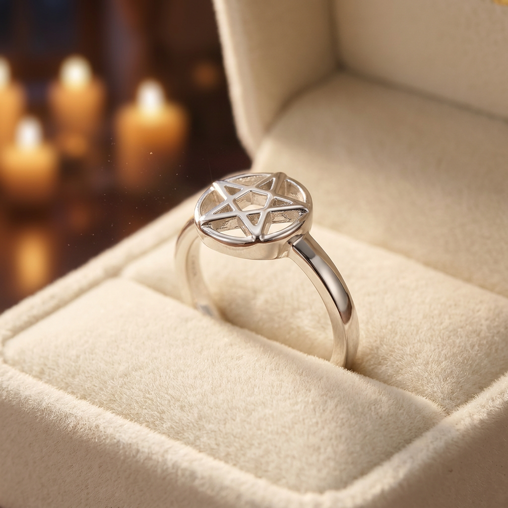 Sterling Silver 2.2mm Pentagram Star Circle Ring, Unisex life3