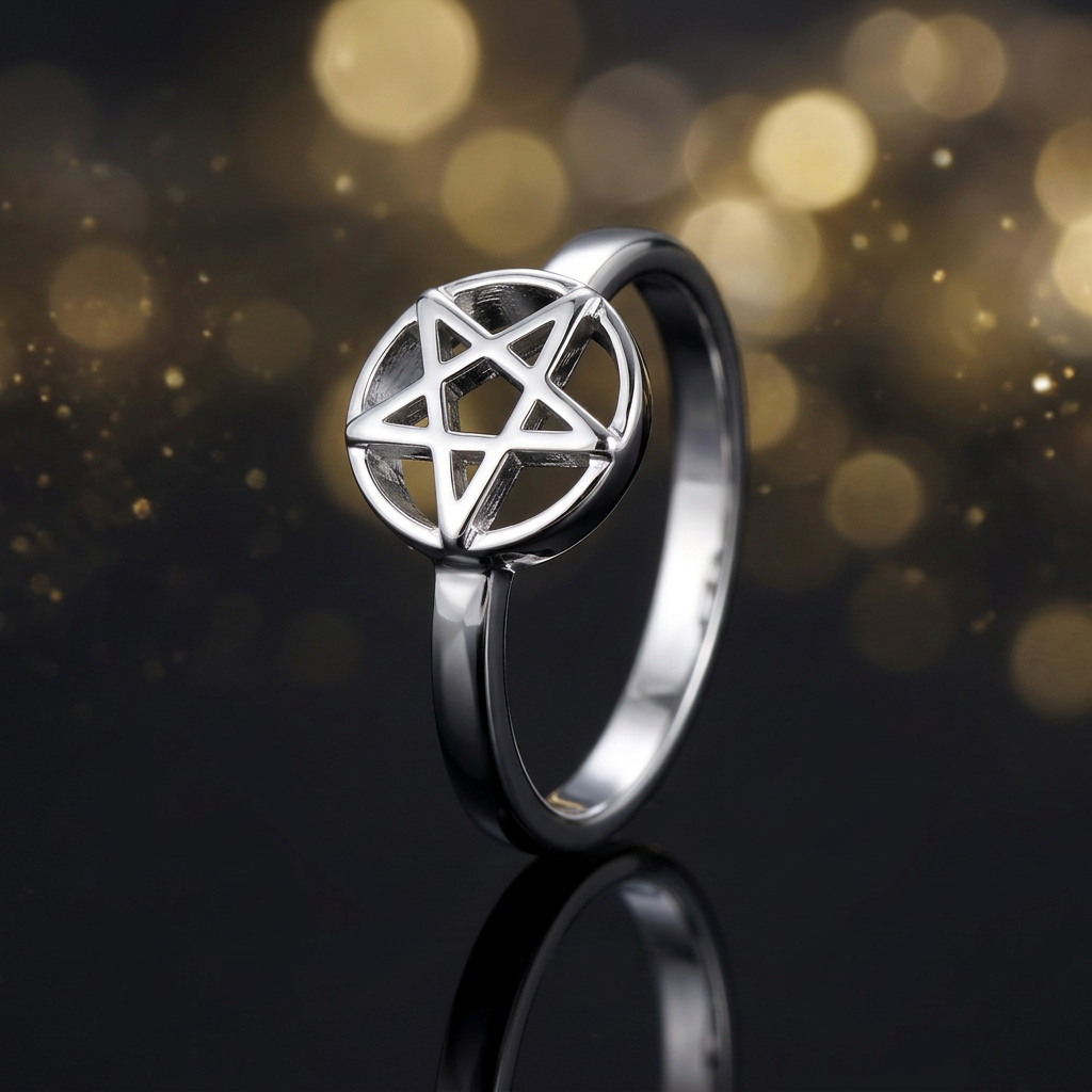 Sterling Silver 2.2mm Pentagram Star Circle Ring, Unisex life4