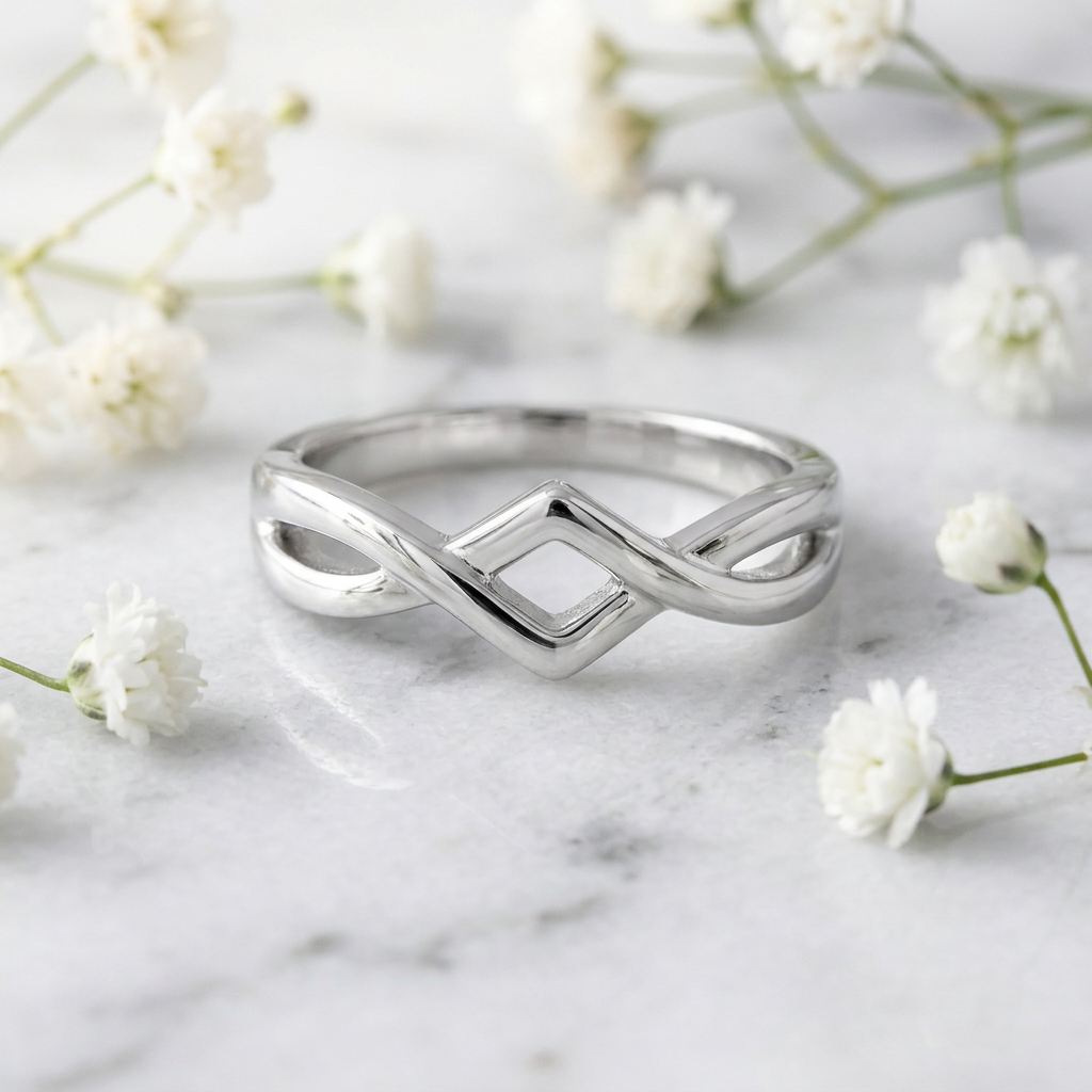 Sterling Silver 3.4mm Opposing Chevron Crossover Twist Ring for Women life1