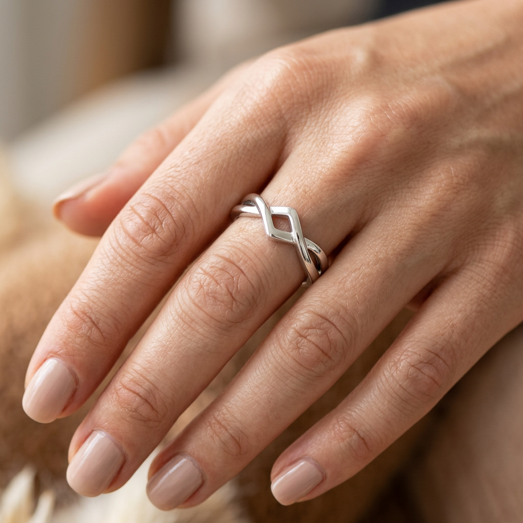 Sterling Silver 3.4mm Opposing Chevron Crossover Twist Ring for Women model