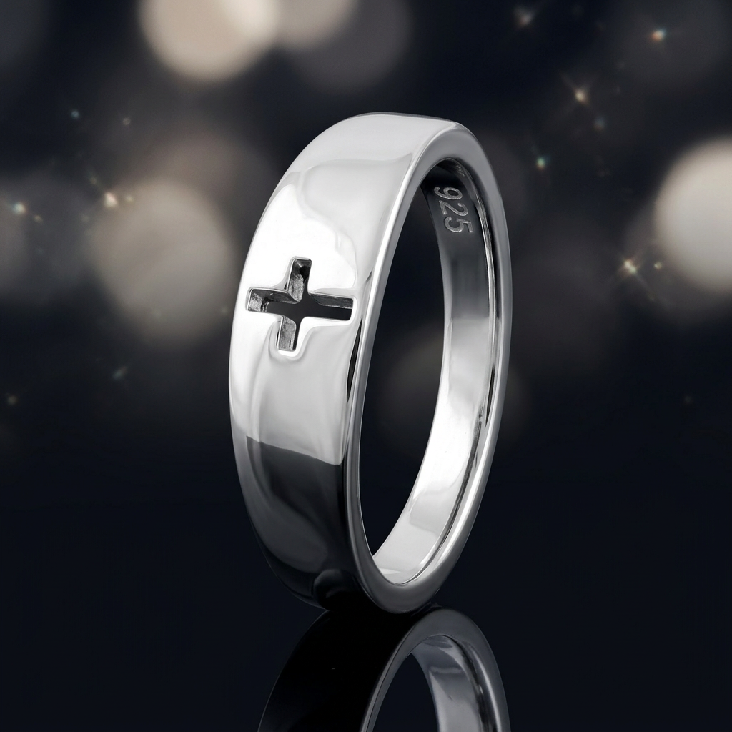 Sterling Silver 3.5mm Open Cross Cutout Band Ring, Unisex life4