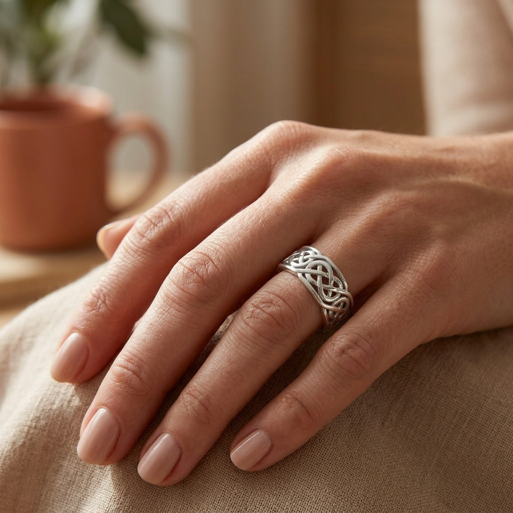 Sterling Silver 6.6mm Celtic Weave Eternity Band Ring, Unisex model