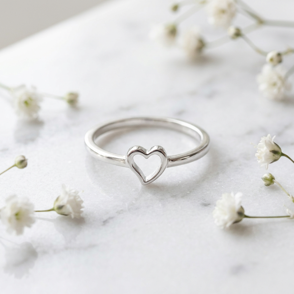 Sterling Silver 1.3mm Tiny Open Heart Outline Stacking Ring for Women life1