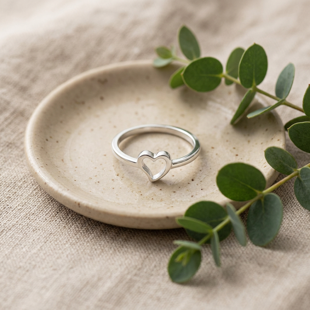 Sterling Silver 1.3mm Tiny Open Heart Outline Stacking Ring for Women life2