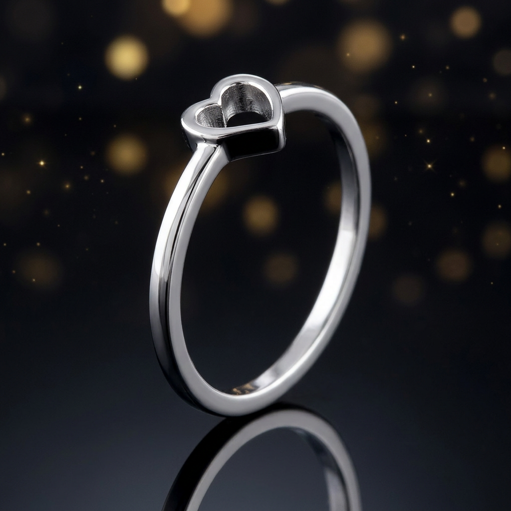 Sterling Silver 1.3mm Tiny Open Heart Outline Stacking Ring for Women life4