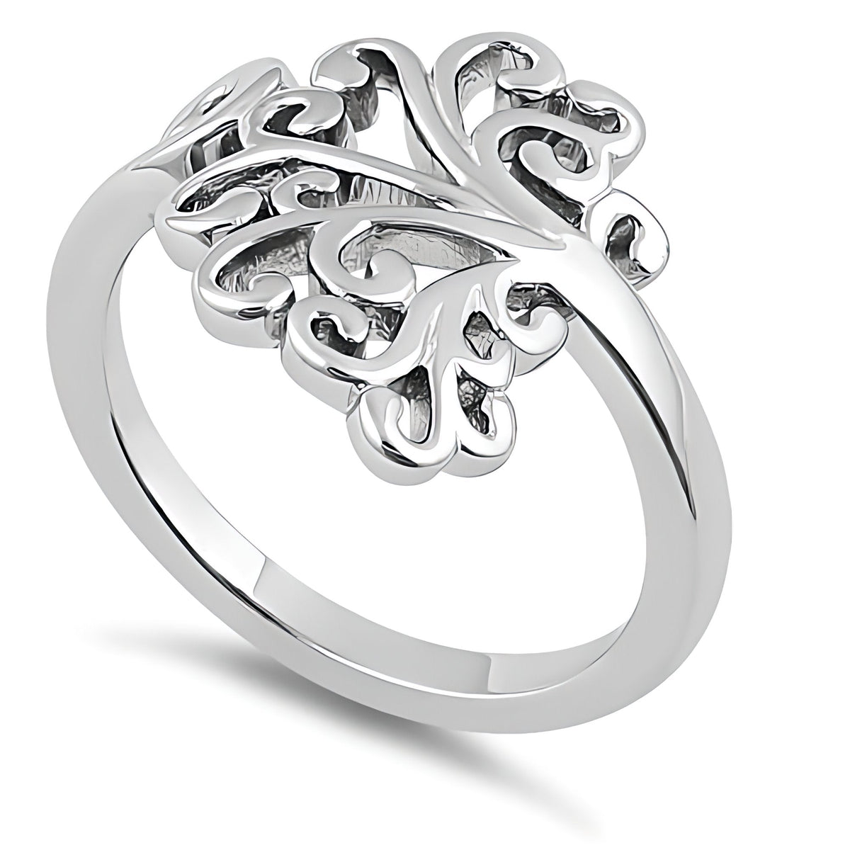 Sterling Silver Sideways Tree of Life Scroll Hidden Hearts Ring for Women