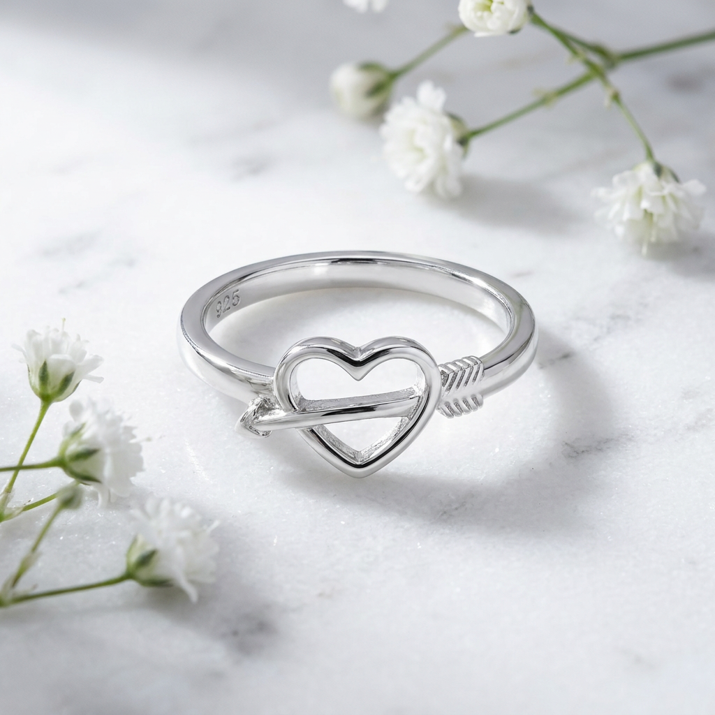 Sterling Silver 1.6mm Cupid Arrow Open Heart Promise Ring for Women life1