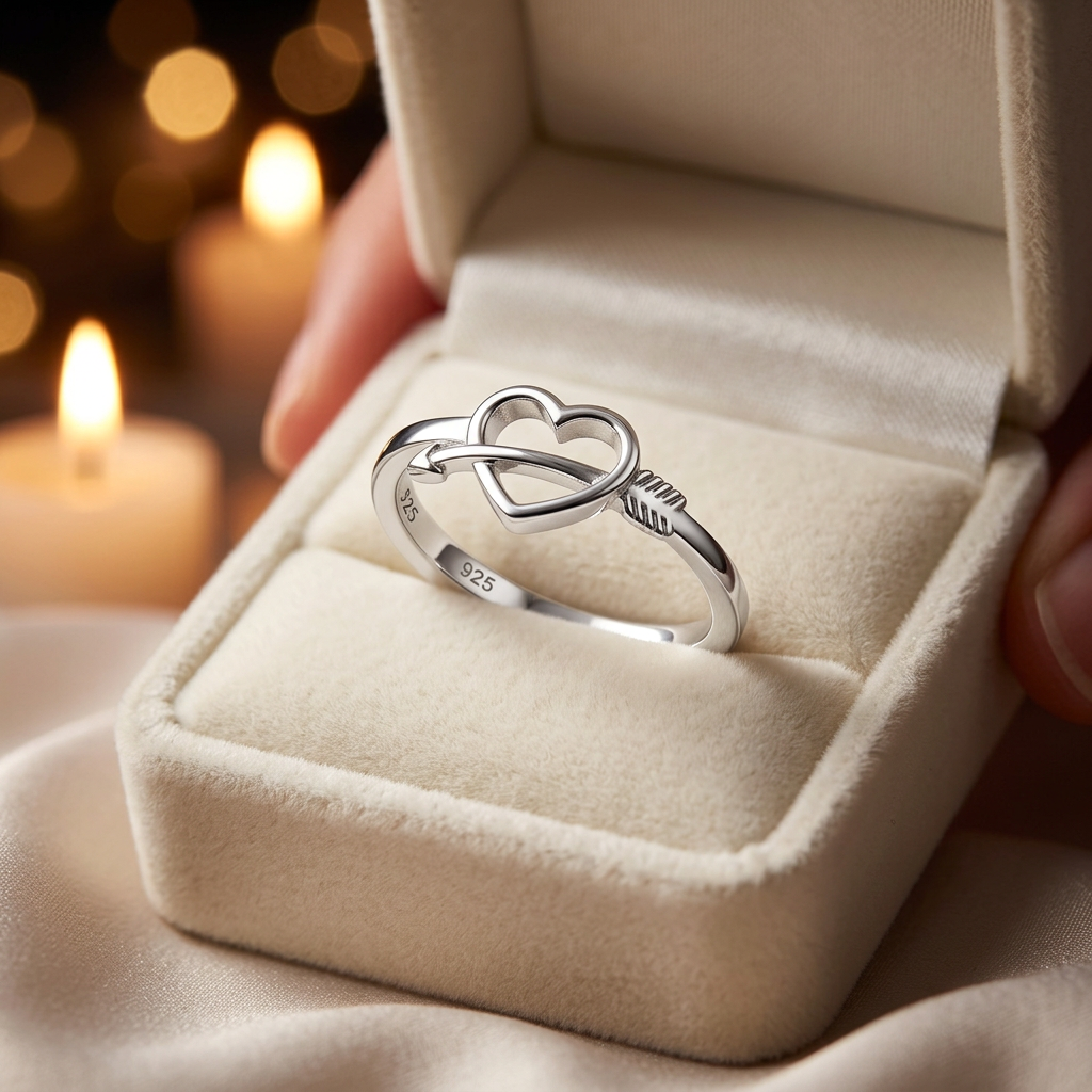 Sterling Silver 1.6mm Cupid Arrow Open Heart Promise Ring for Women life3