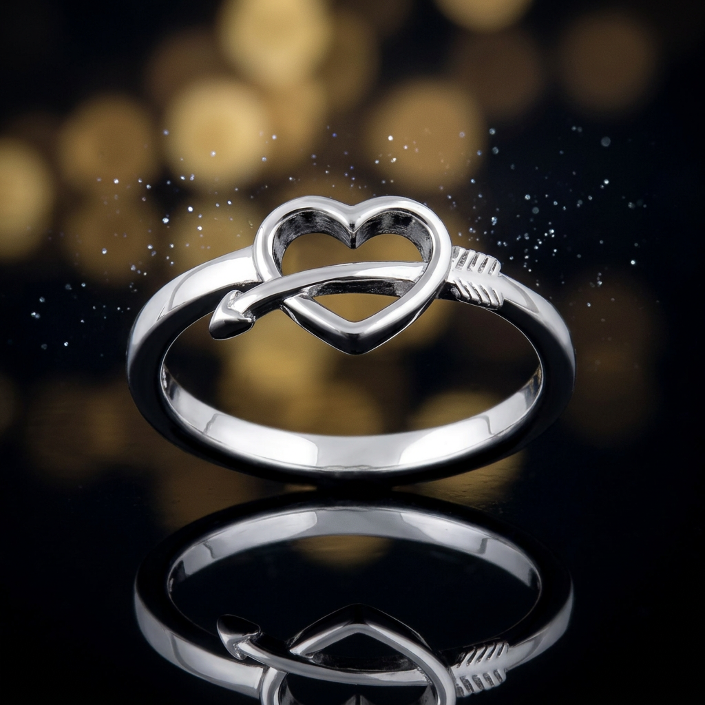 Sterling Silver 1.6mm Cupid Arrow Open Heart Promise Ring for Women life4