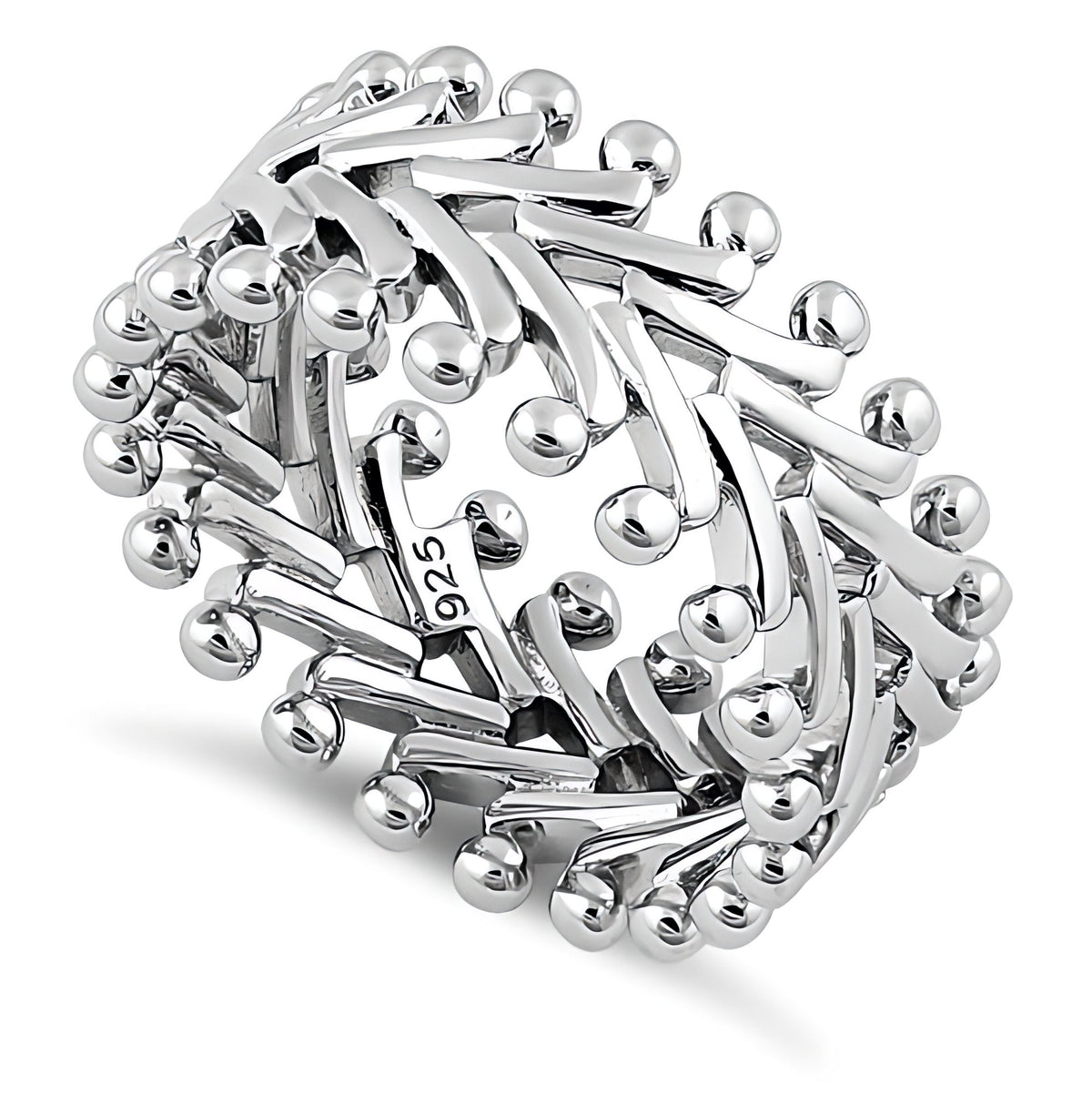 Sterling Silver 9mm Wide Openwork Chevron Ball Tip Eternity Band Ring for Women