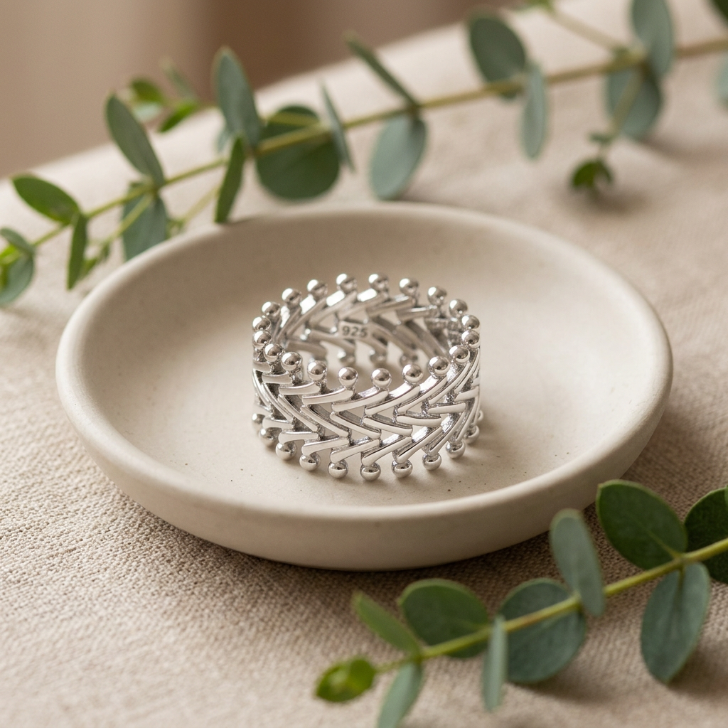 Sterling Silver 9mm Wide Openwork Chevron Ball Tip Eternity Band Ring for Women life2