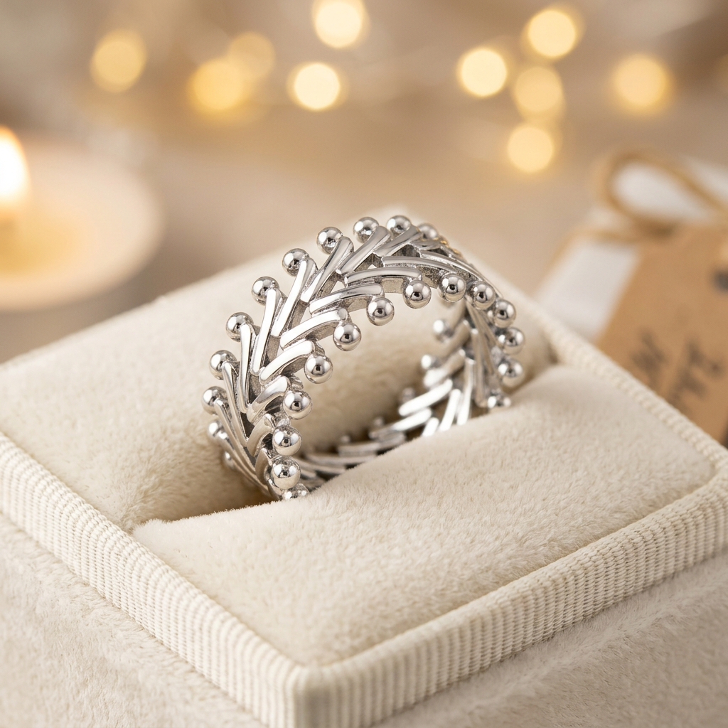 Sterling Silver 9mm Wide Openwork Chevron Ball Tip Eternity Band Ring for Women life3