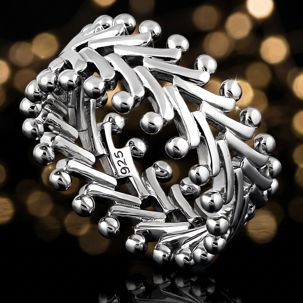 Sterling Silver 9mm Wide Openwork Chevron Ball Tip Eternity Band Ring for Women life4