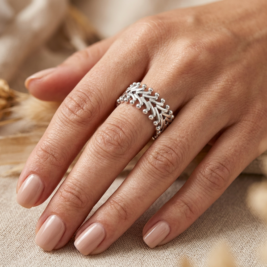 Sterling Silver 9mm Wide Openwork Chevron Ball Tip Eternity Band Ring for Women model