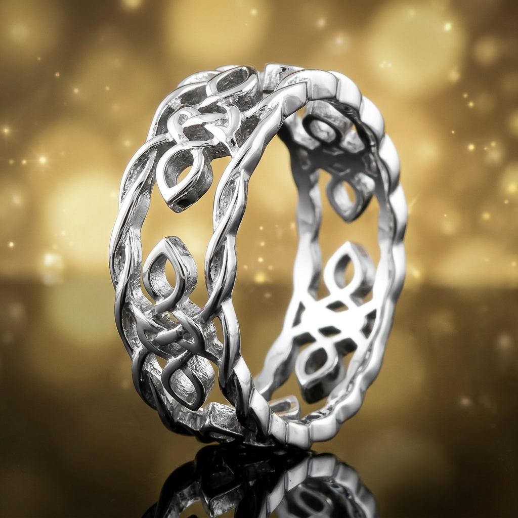 Sterling Silver 6.9mm Celtic Knot and Leaf Openwork Twisted Rope Edge Band Ring, Unisex life4