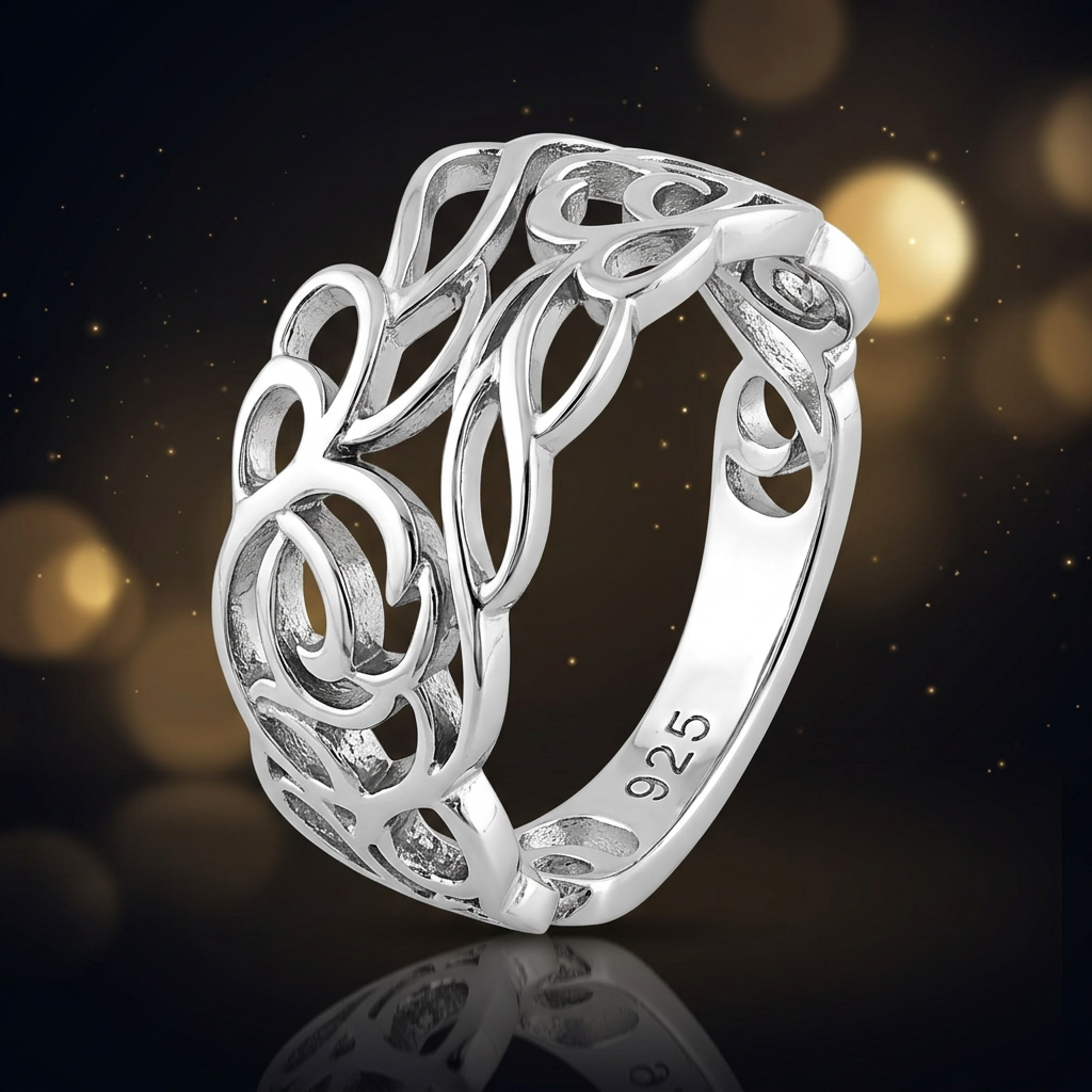 Sterling Silver 3.9mm Openwork Rose and Heart Filigree Band Ring for Women life4