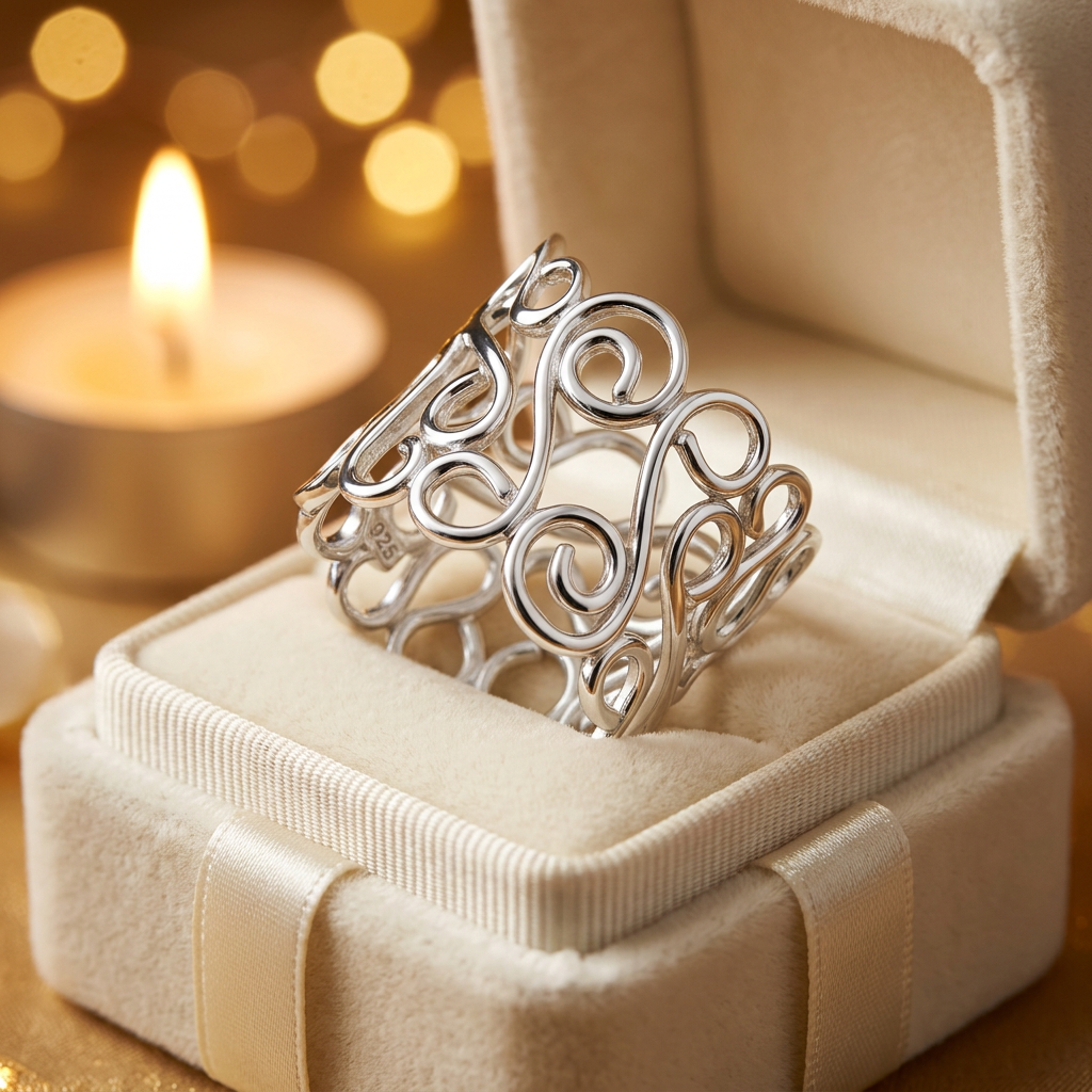 Sterling Silver 18.5mm Wide Open Wire Swirl Scroll Statement Ring for Women life3