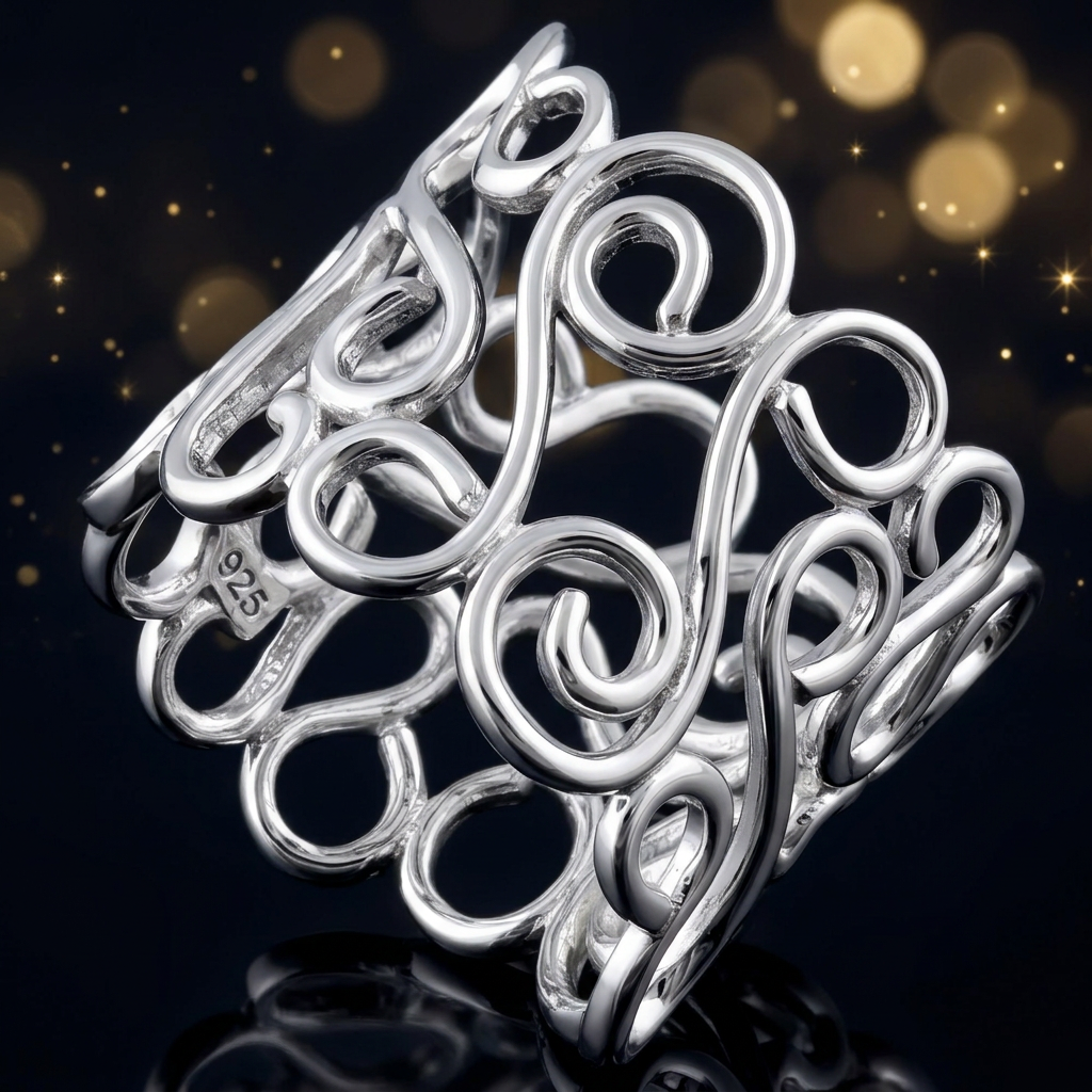 Sterling Silver 18.5mm Wide Open Wire Swirl Scroll Statement Ring for Women life4