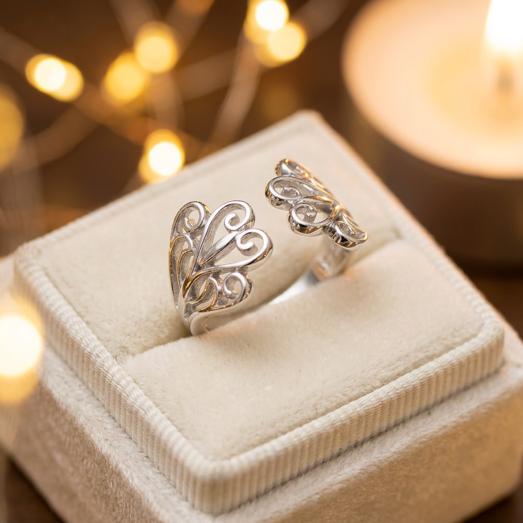 Sterling Silver 2.7mm Filigree Scroll Hearts Open Cuff Ring for Women life3