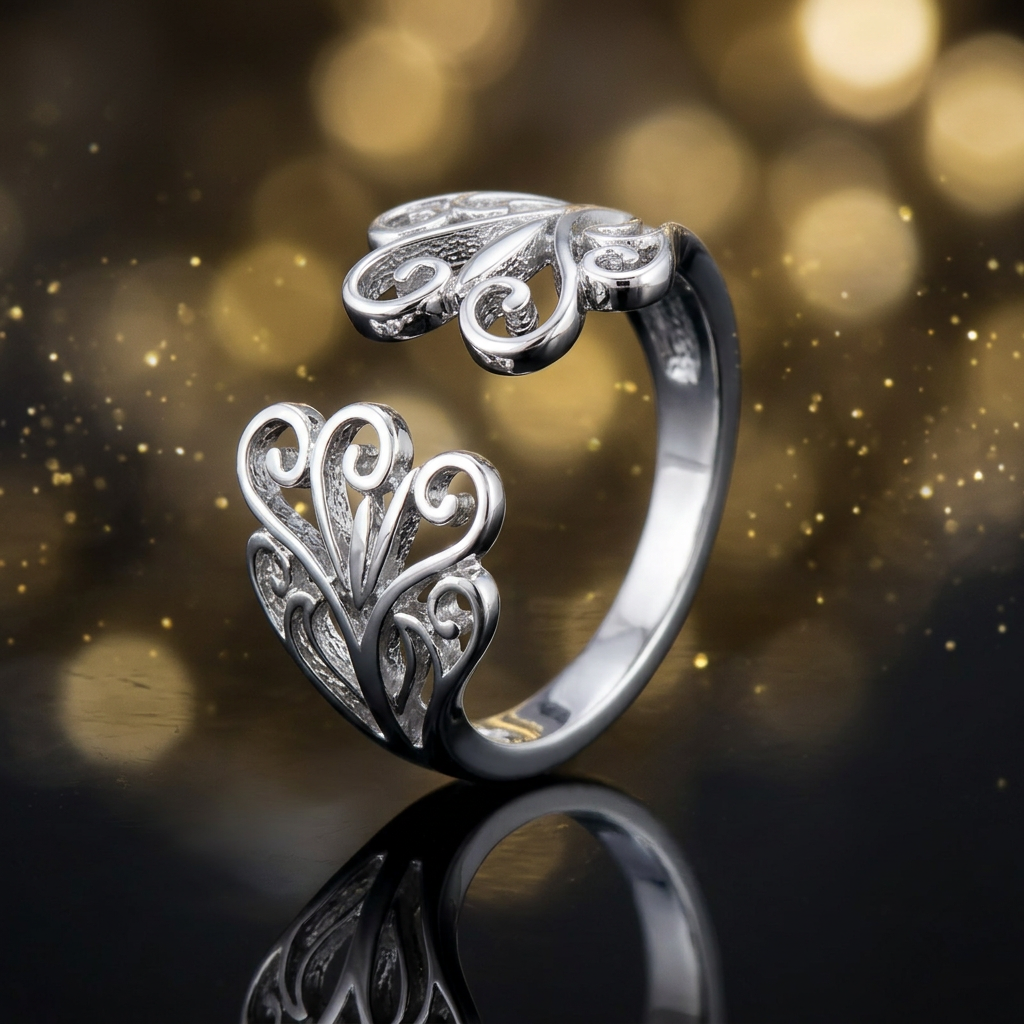 Sterling Silver 2.7mm Filigree Scroll Hearts Open Cuff Ring for Women life4