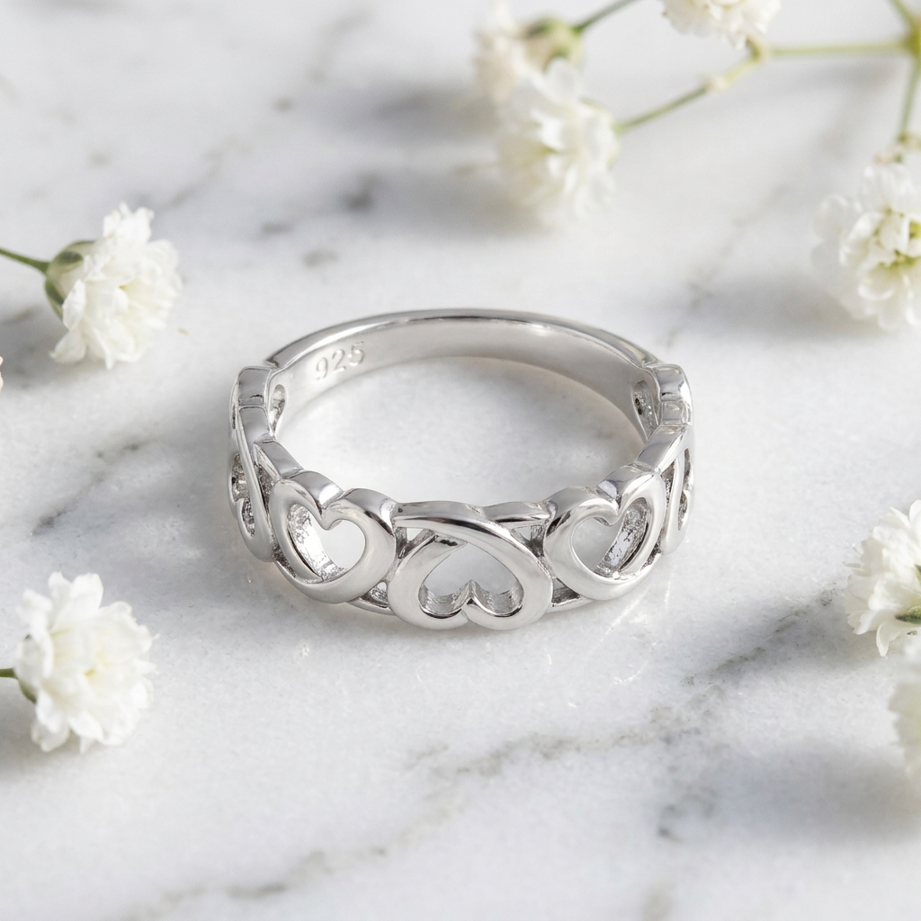 Sterling Silver 3mm Open Hearts Cutout Band Ring for Women life1