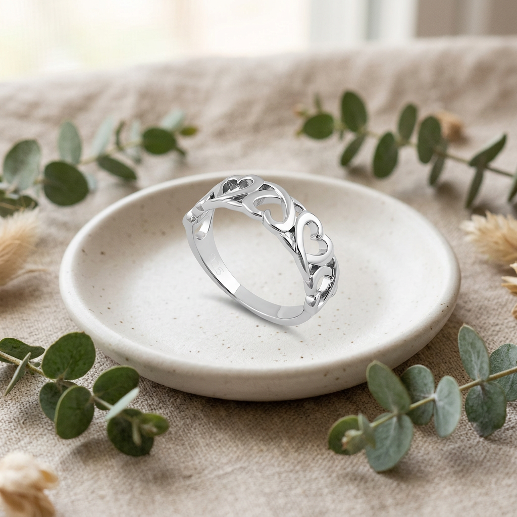 Sterling Silver 3mm Open Hearts Cutout Band Ring for Women life2