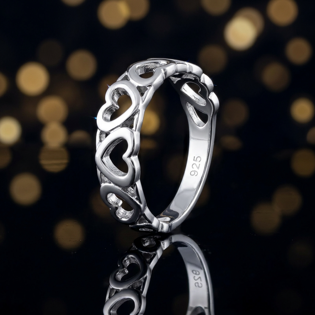 Sterling Silver 3mm Open Hearts Cutout Band Ring for Women life4
