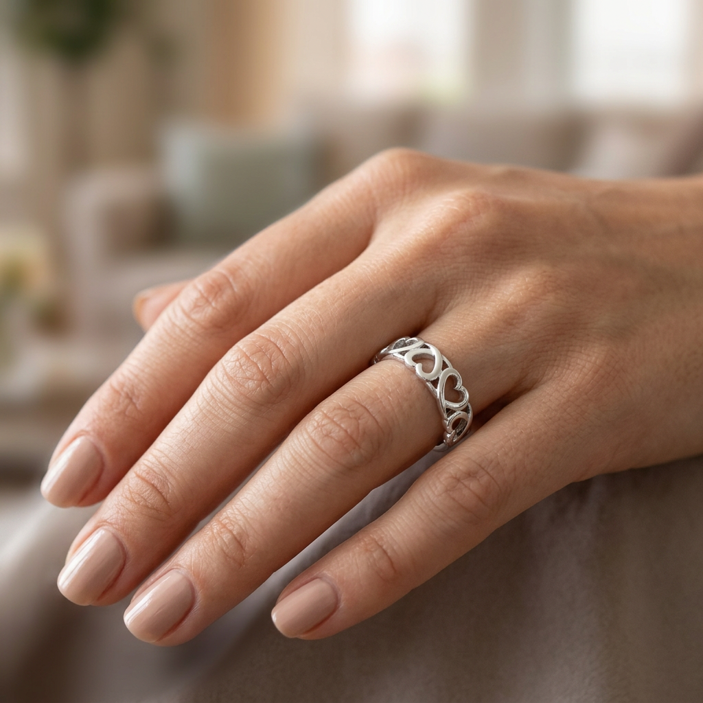 Sterling Silver 3mm Open Hearts Cutout Band Ring for Women model