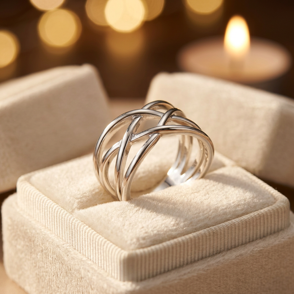 Sterling Silver 6.5mm Wide Crossover Statement Ring for Women life3