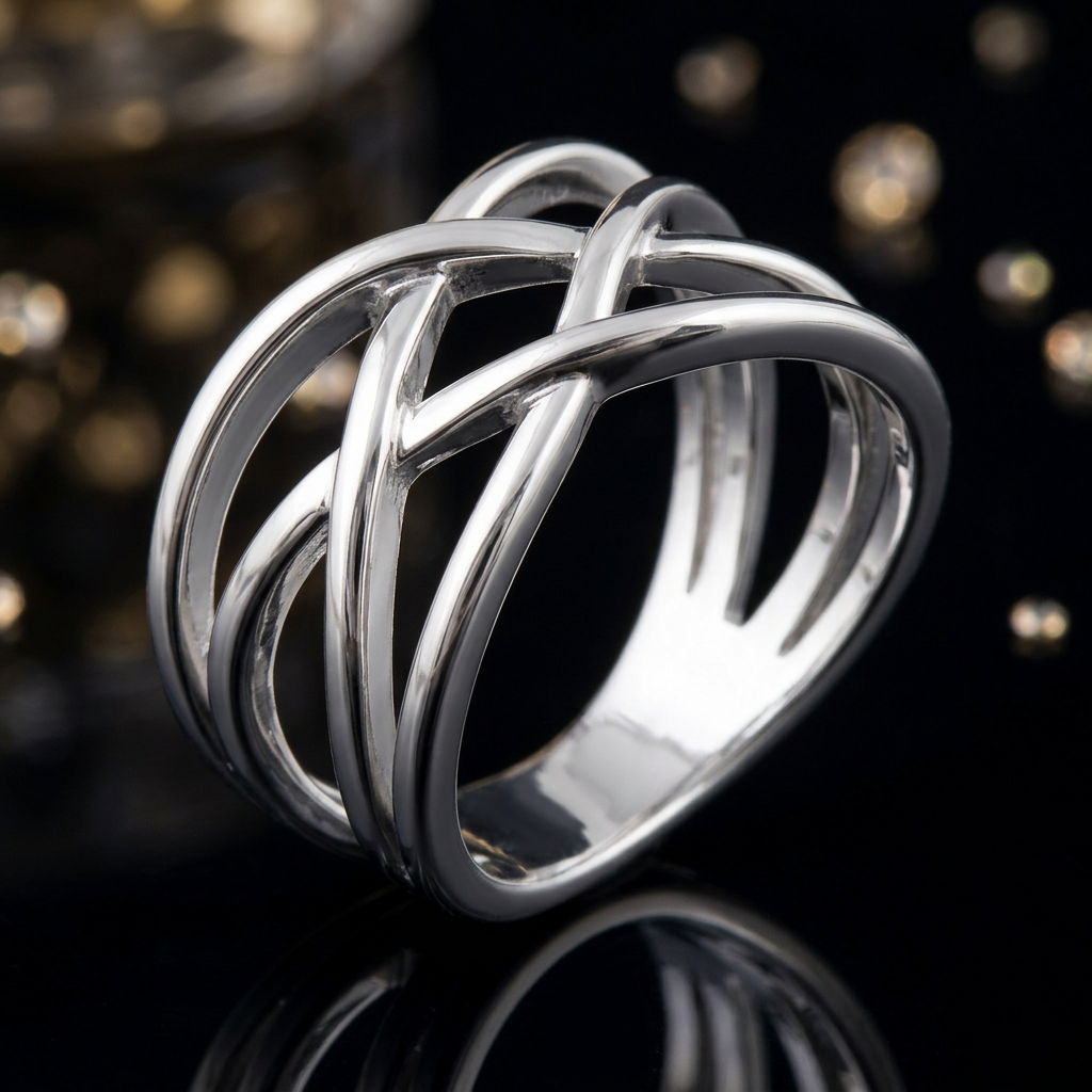 Sterling Silver 6.5mm Wide Crossover Statement Ring for Women life4