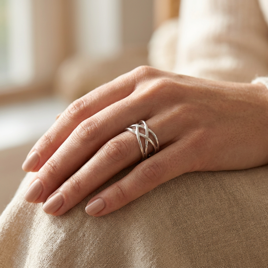 Sterling Silver 6.5mm Wide Crossover Statement Ring for Women model