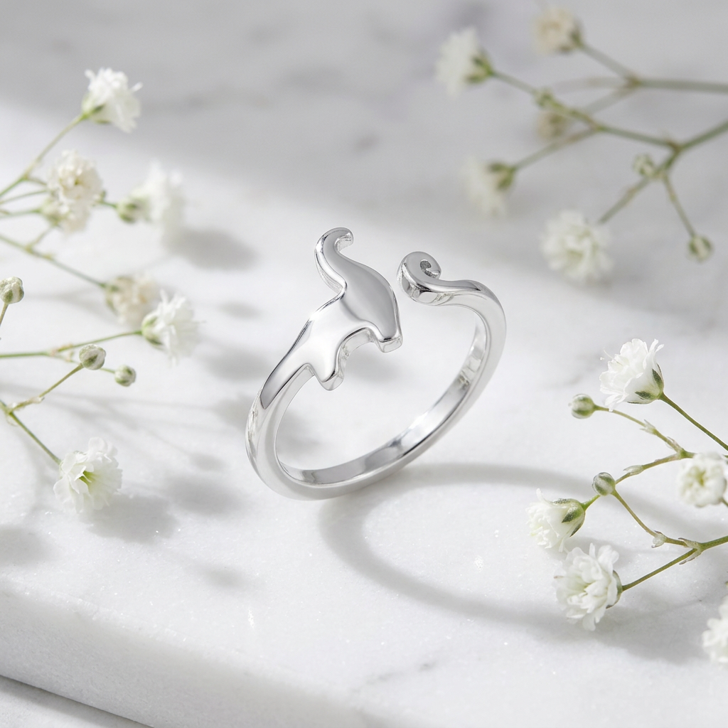 Sterling Silver 1.7mm Cute Dinosaur Open Adjustable Ring for Women life1