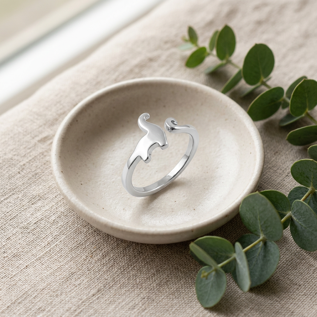 Sterling Silver 1.7mm Cute Dinosaur Open Adjustable Ring for Women life2