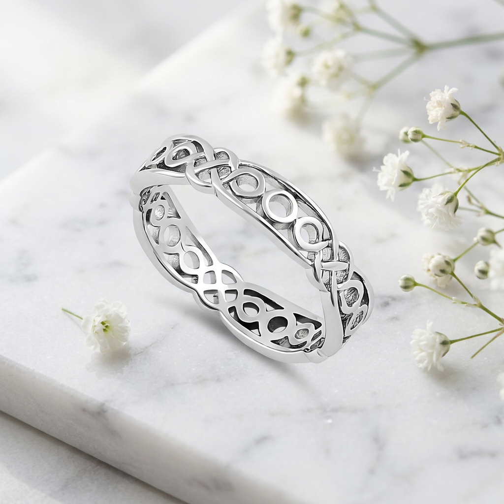 Sterling Silver 4.6mm Openwork Celtic Circle Eternity Band Ring for Women life1