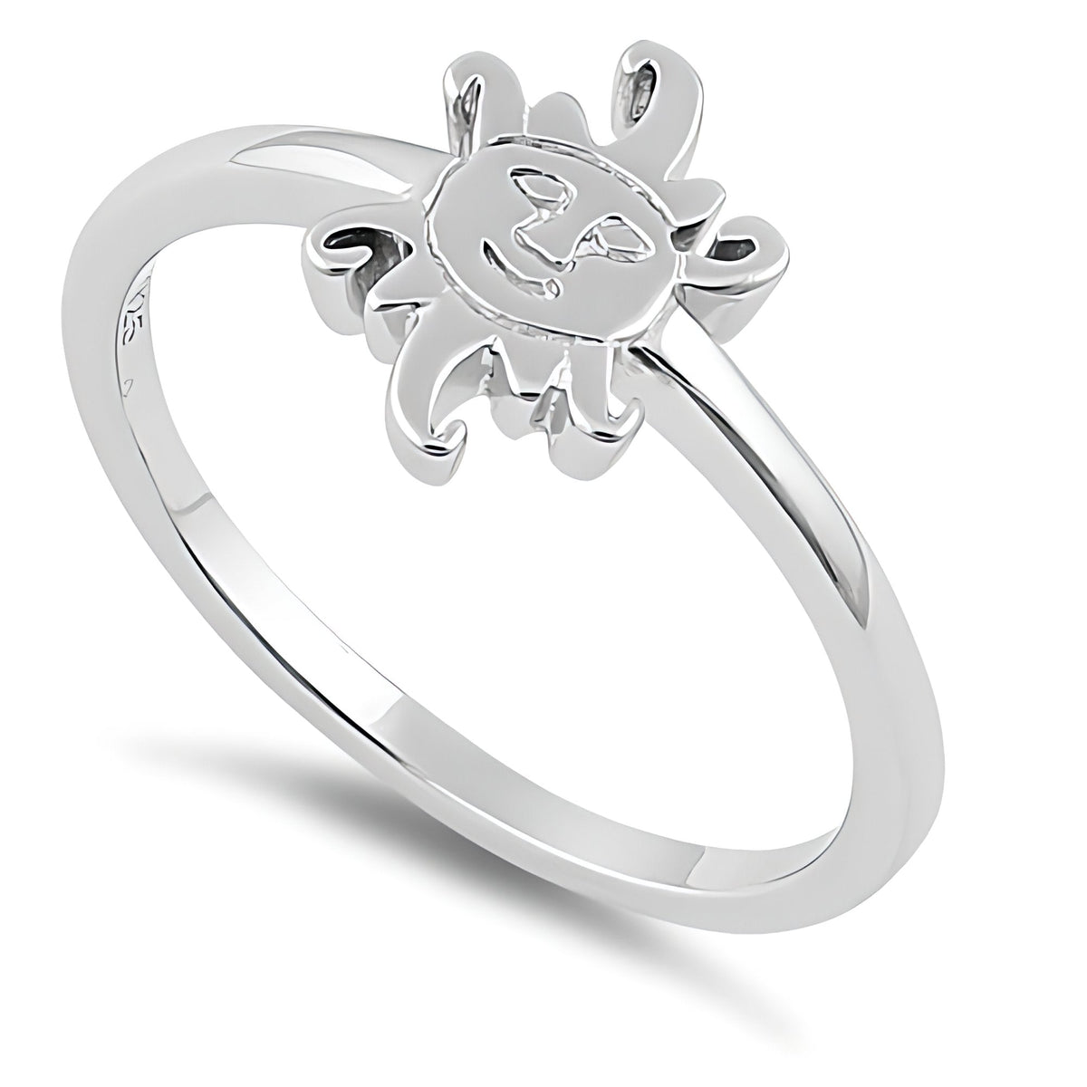 Sterling Silver 1.5mm Smiling Sun Face Celestial Ring for Women
