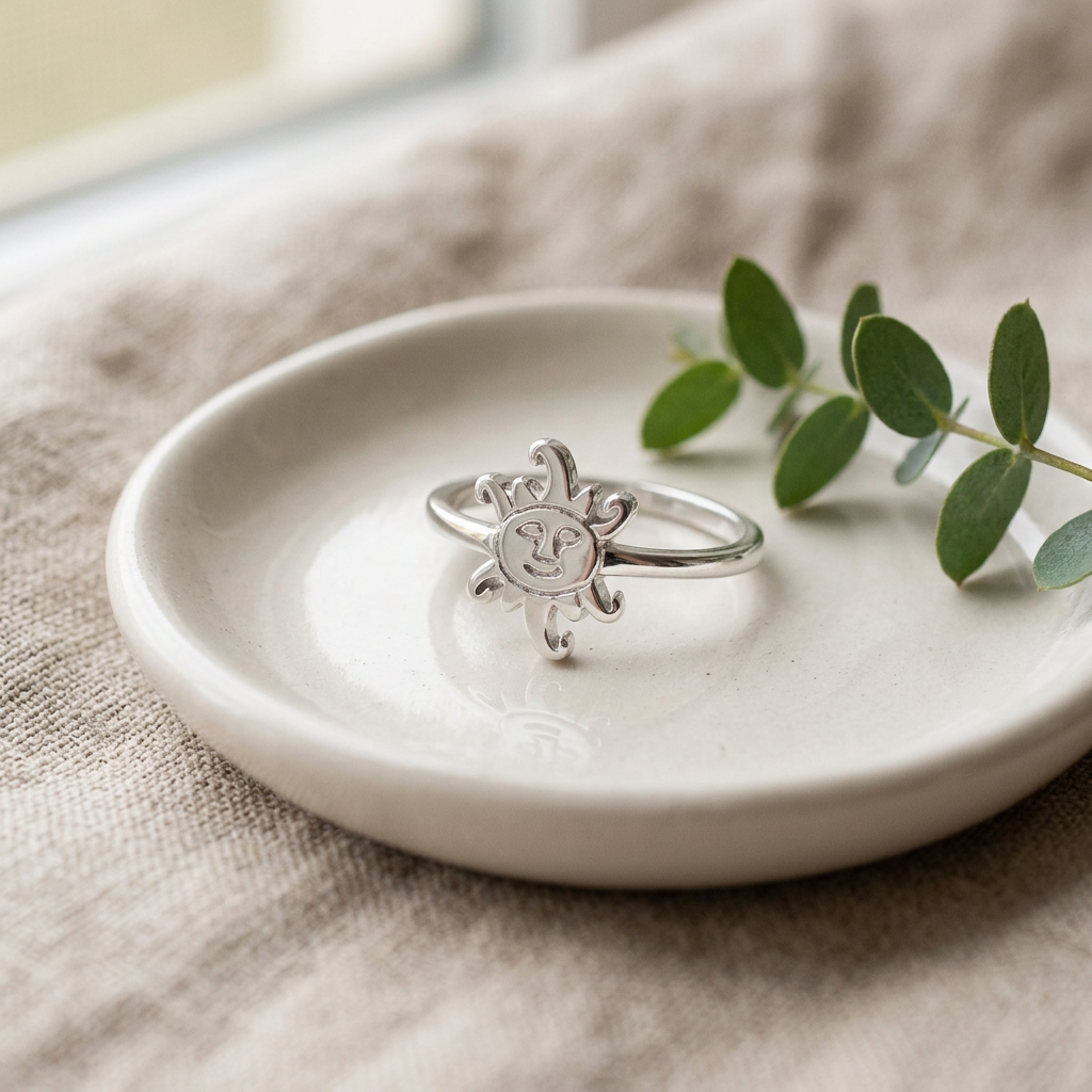 Sterling Silver 1.5mm Smiling Sun Face Celestial Ring for Women life2