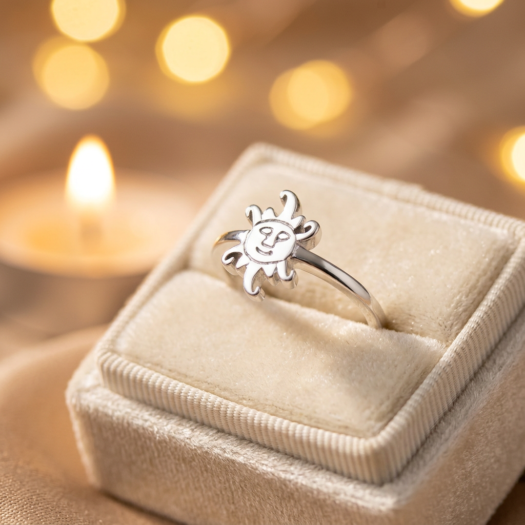 Sterling Silver 1.5mm Smiling Sun Face Celestial Ring for Women life3