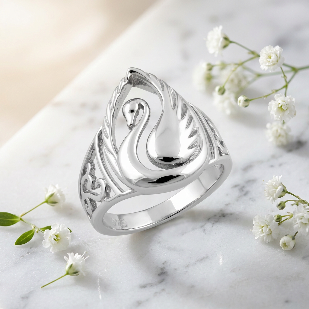 Sterling Silver 5.7mm Sculpted Swan Statement Ring for Women life1