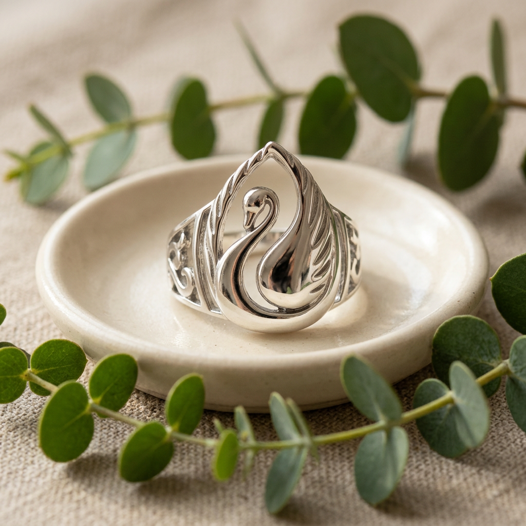 Sterling Silver 5.7mm Sculpted Swan Statement Ring for Women life2