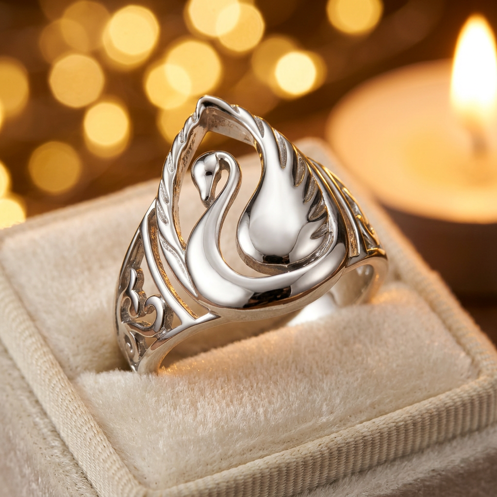 Sterling Silver 5.7mm Sculpted Swan Statement Ring for Women life3