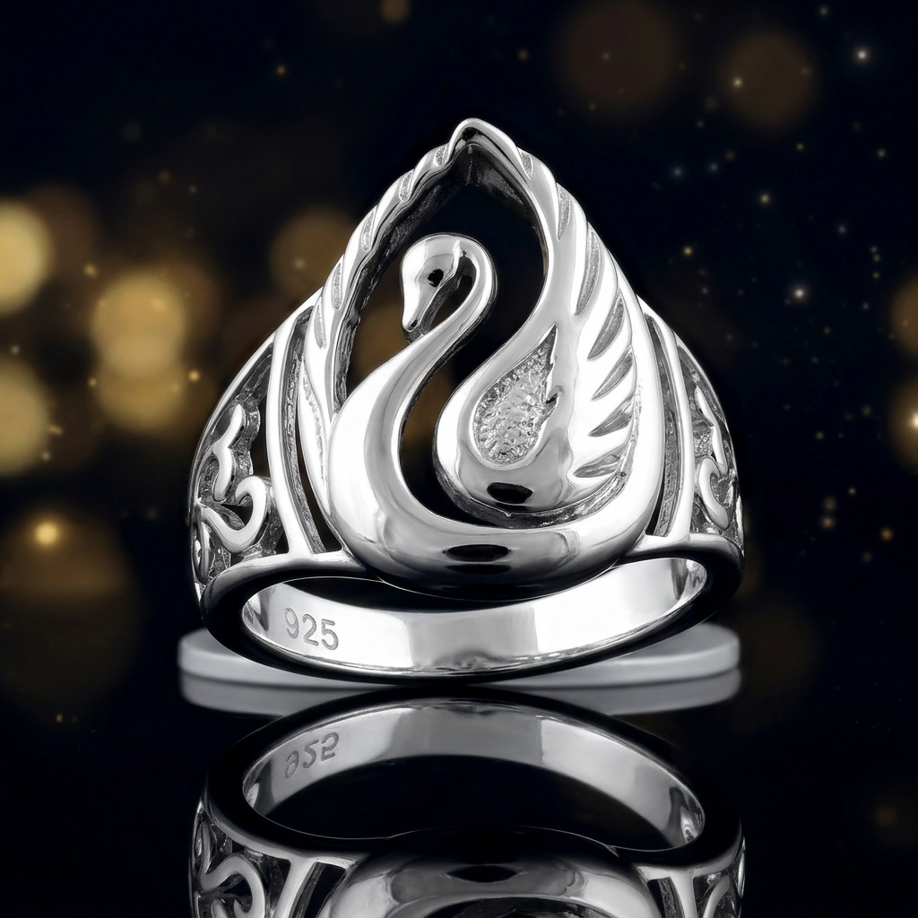 Sterling Silver 5.7mm Sculpted Swan Statement Ring for Women life4