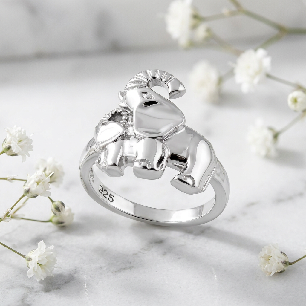 Sterling Silver Mother and Baby Elephant Statement Ring for Women life1