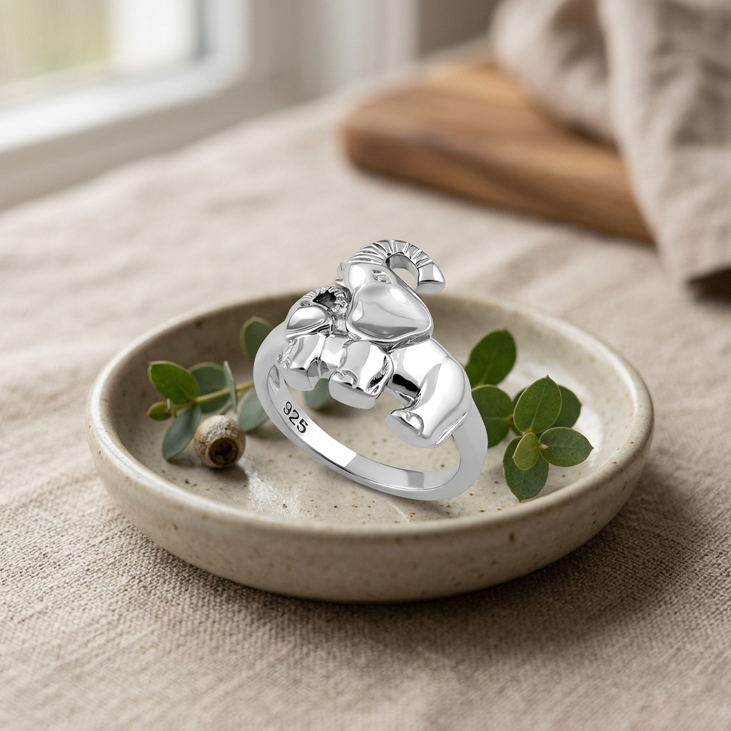 Sterling Silver Mother and Baby Elephant Statement Ring for Women life2