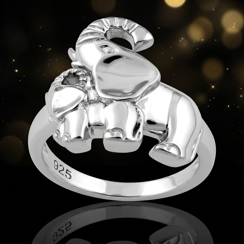 Sterling Silver Mother and Baby Elephant Statement Ring for Women life4