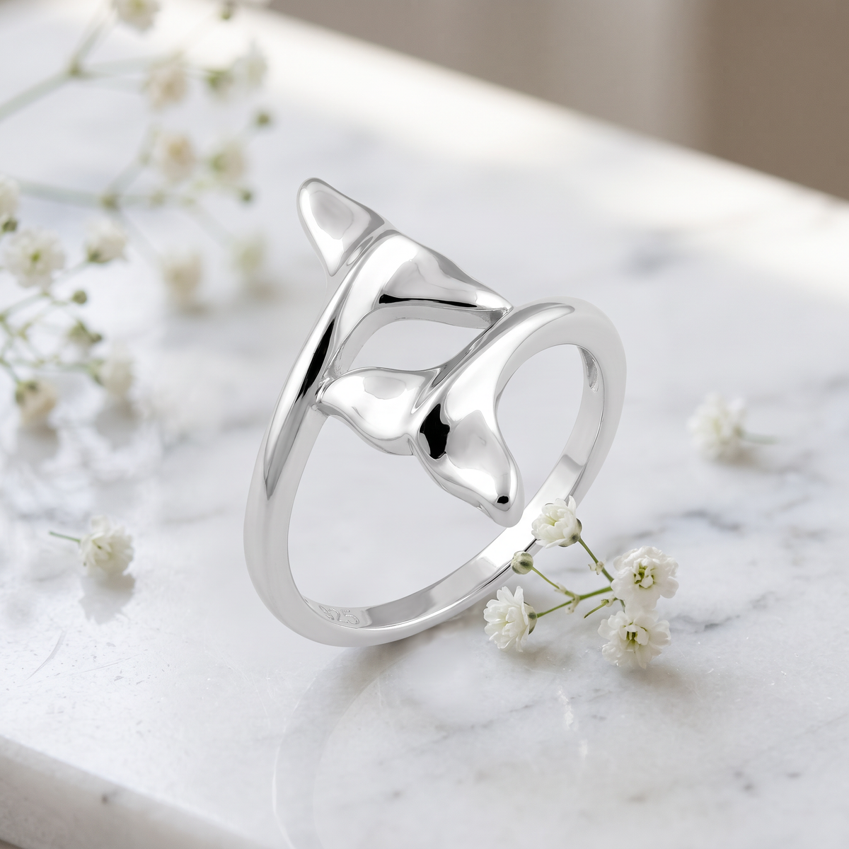 Sterling Silver Double Dolphin Tail Bypass Ring for Women life1