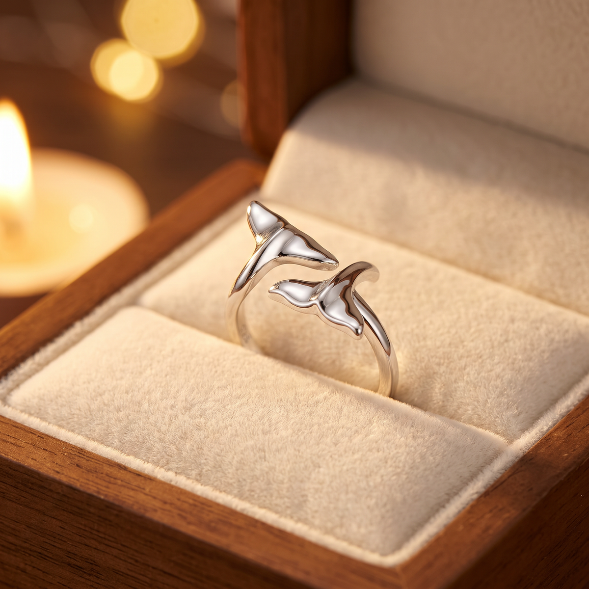 Sterling Silver Double Dolphin Tail Bypass Ring for Women life3