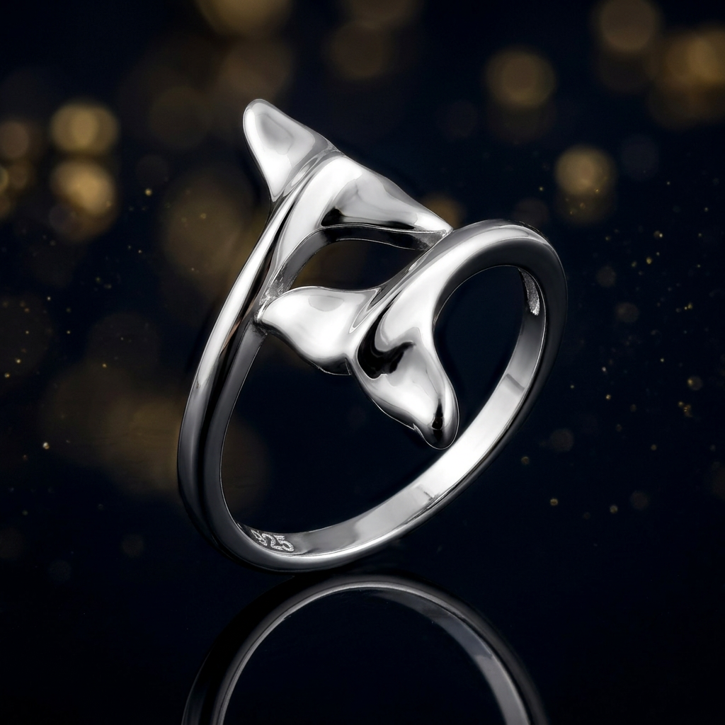 Sterling Silver Double Dolphin Tail Bypass Ring for Women life4