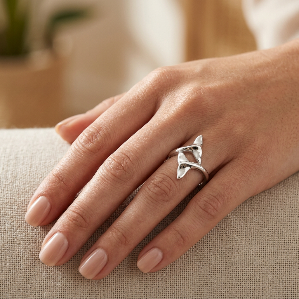 Sterling Silver Double Dolphin Tail Bypass Ring for Women model